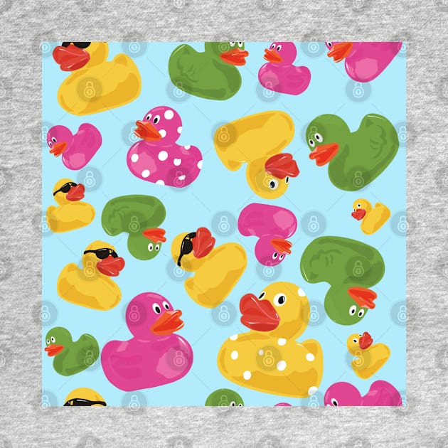 Cascade of rubber ducks on a blue background repeat pattern by NattyDesigns